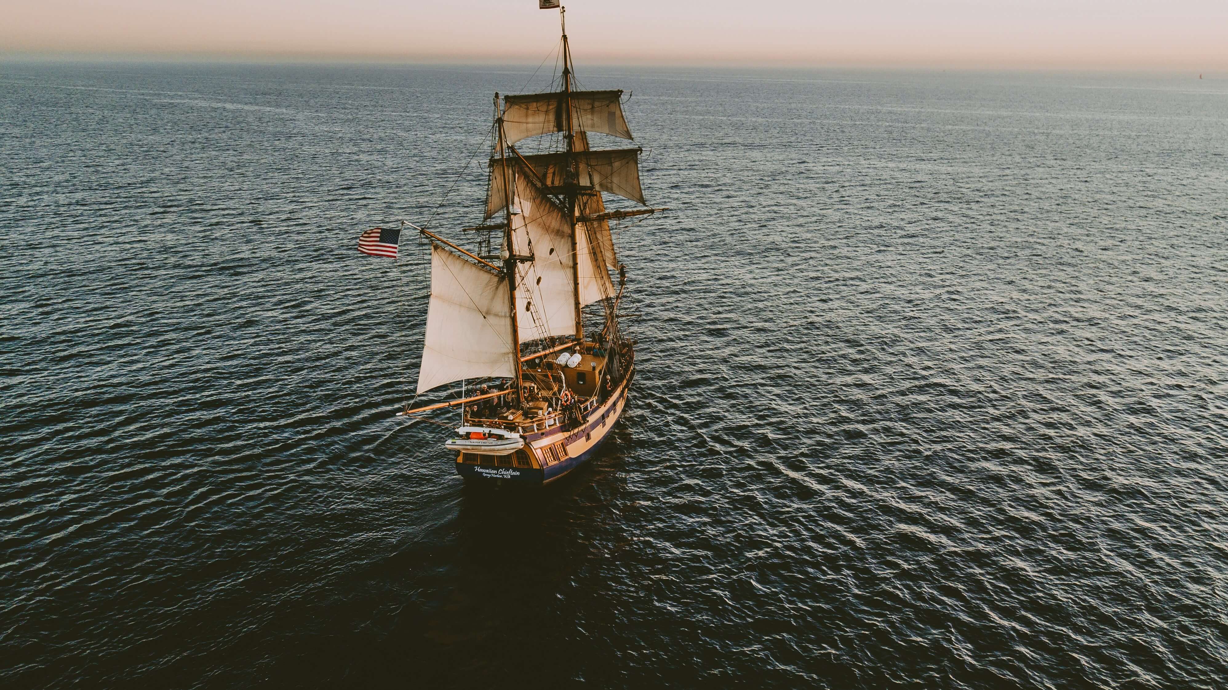 A ship maintaining its course through open water